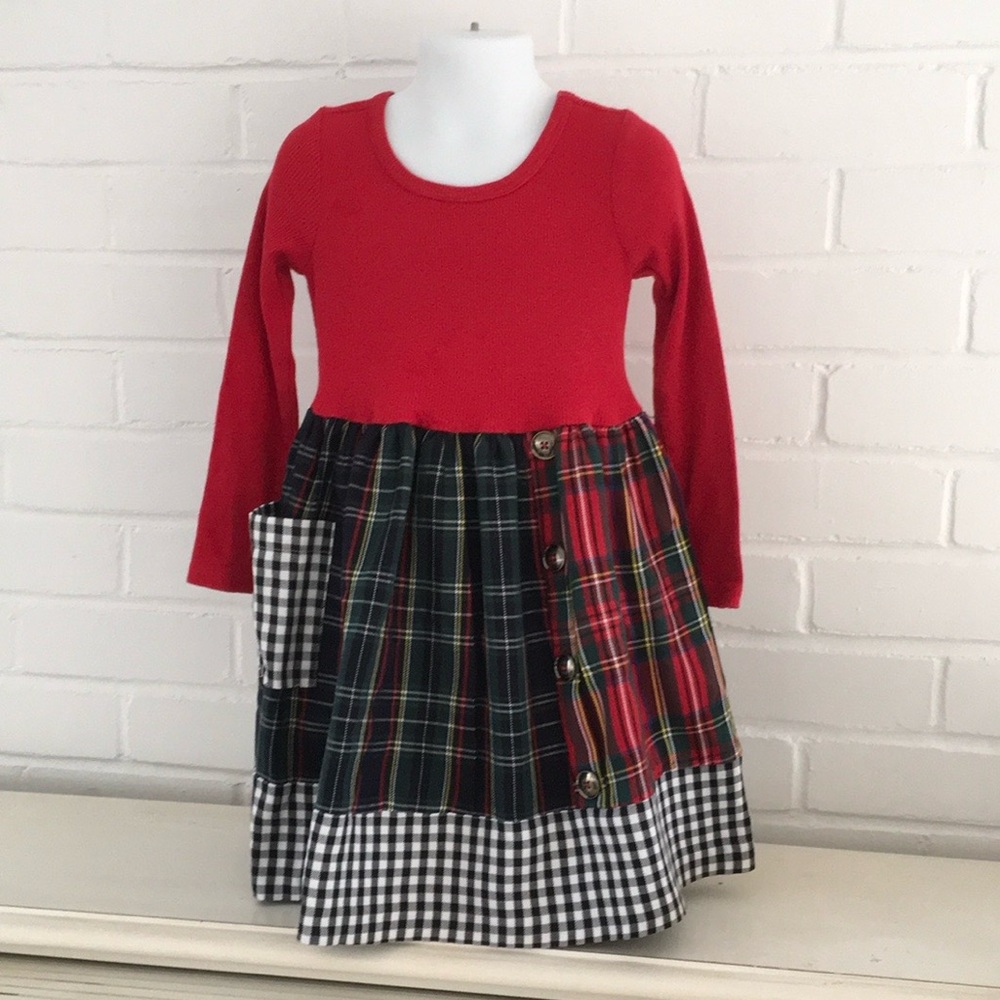 Girls Bonnie Jean Christmas Holiday Plaid Classic Long Sleeve Dress Size 5